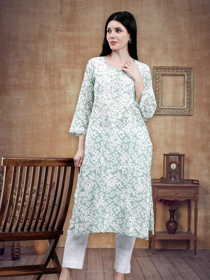 Seva Chikan Hand Embroidered Mal Mal Lucknowi Chikankari Kurta