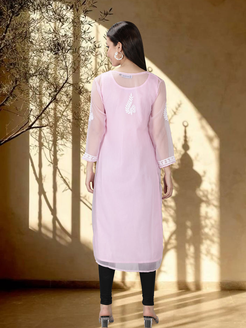 Seva Chikan Hand Embroidered Georgette Lucknowi Chikankari Kurta With Slip