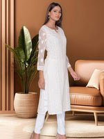 Load image into Gallery viewer, Seva Chikan Hand Embroidered Beige Georgette Lucknowi Chikan Kurti SCL1039
