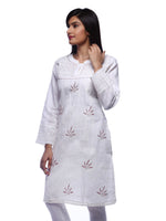 Load image into Gallery viewer, Seva Chikan Hand Embroidered White Cotton Lucknowi Chikan Kurti-SCL0225
