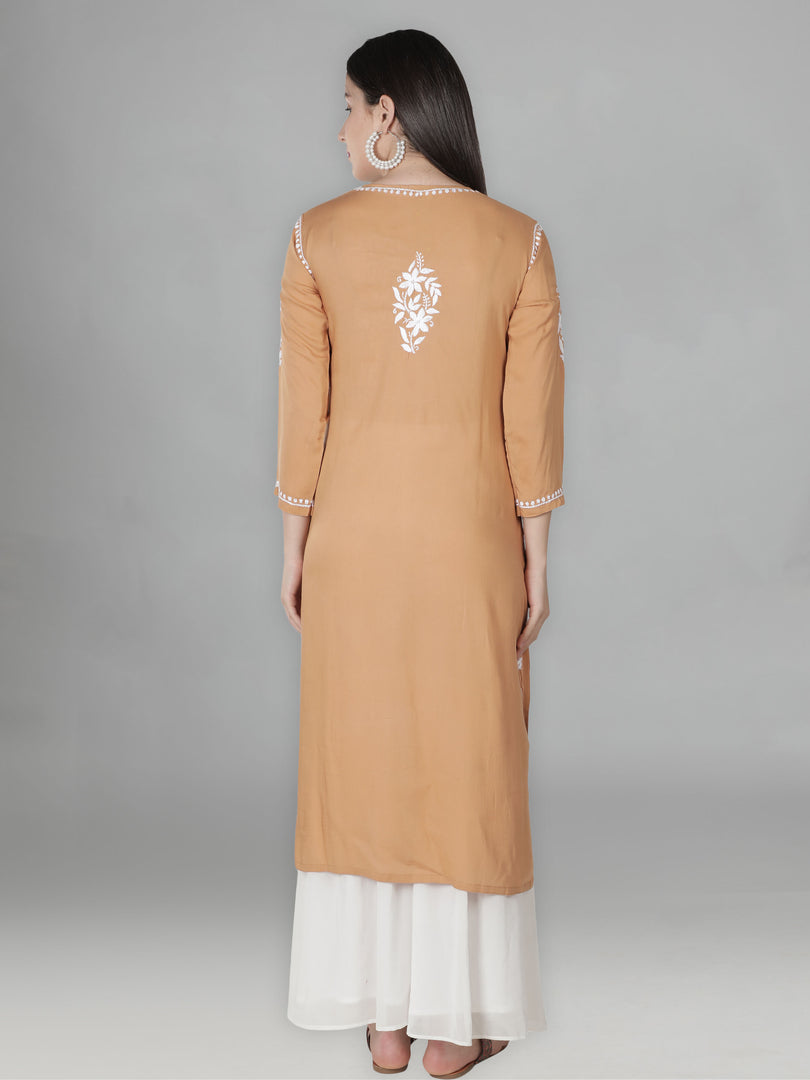 Seva Chikan Hand Embroidered Rayon Cotton Chikankari Kurta