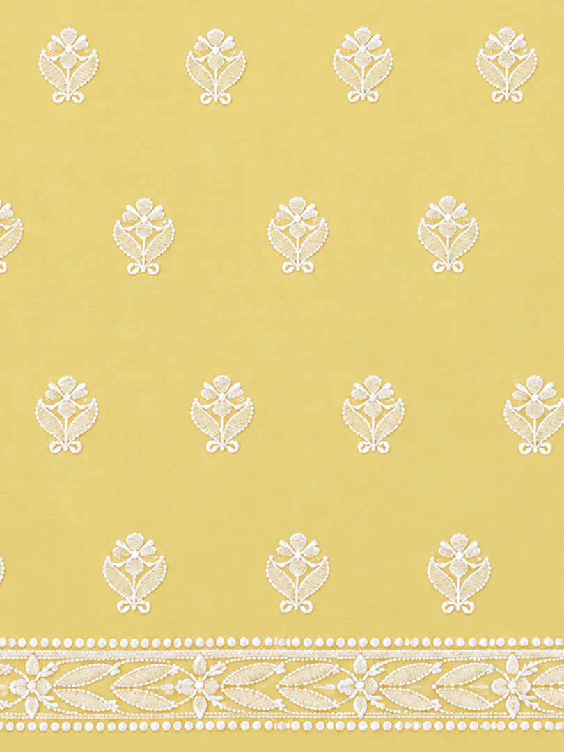 Seva Chikan Hand Embroidered Yellow Terivoil Cotton Lucknowi Chikankari Unstitched Suit Piece-SCL13141