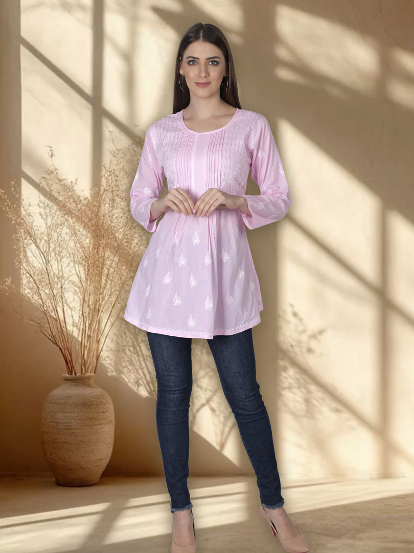 Seva Chikan Hand Embroidered Cotton Lucknowi Chikan Short Top