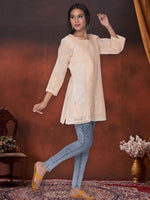 Load image into Gallery viewer, Seva Chikan Hand Embroidered Fawn Cotton Lucknowi Chikan Short Kurti SCL1055
