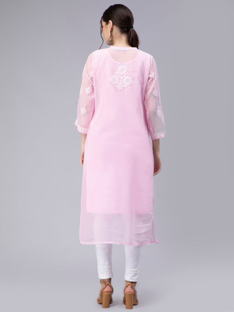 Seva Chikan Hand Embroidered Georgette Chikankari Kurta With Matching Slip