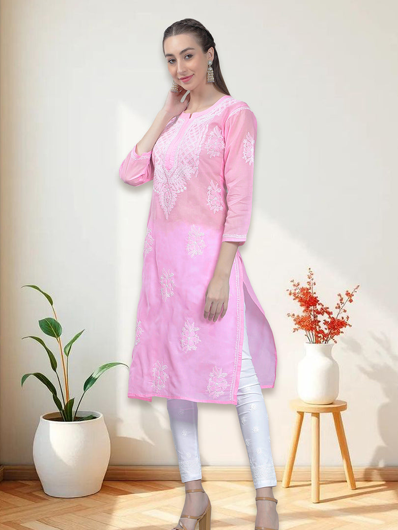 Seva Chikan Hand Embroidered Terivoil Cotton Lucknowi Chikan Kurti