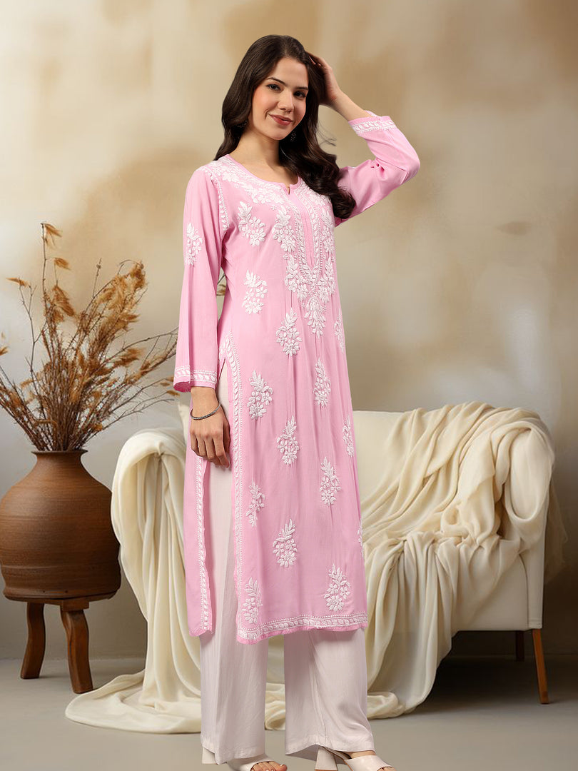 Seva Chikan Hand Embroidered Rayon Lucknowi Chikankari Kurta