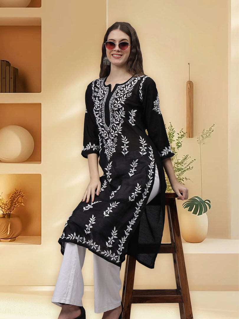Seva Chikan Hand Embroidered Chanderi Lucknowi Chikankari Kurta