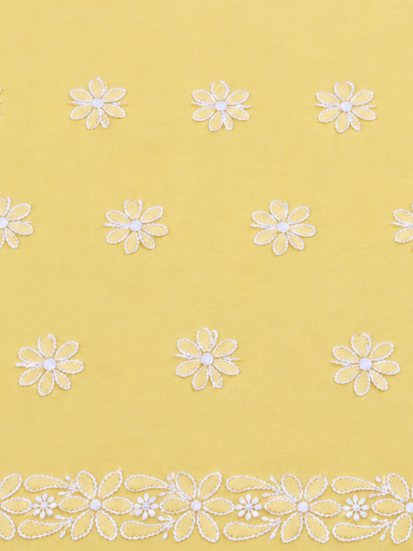 Seva Chikan Hand Embroidered Yellow Cotton Lucknowi Chikankari Unstitched Suit Piece-SEV15054