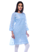 Load image into Gallery viewer, Seva Chikan Hand Embroidered Blue Cotton Lucknowi Chikan Kurti-SCL0216