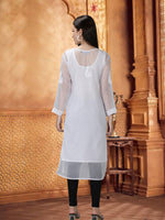 Load image into Gallery viewer, Seva Chikan Hand Embroidered Georgette Lucknowi Chikankari Kurta With Slip