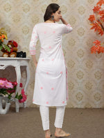 Load image into Gallery viewer, Seva Chikan Embroidered White p Pink Cotton Lucknowi Chikankari Kurta SCL4727