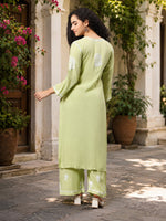 Load image into Gallery viewer, Seva Chikan Hand Embroidered Sage Green Rayon Lucknowi Chikankari Kurta Set SCL8062