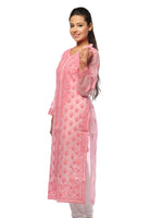 Load image into Gallery viewer, Seva Chikan Hand Embroidered Pink Cotton Lucknowi Chikan Kurti-SCL0613