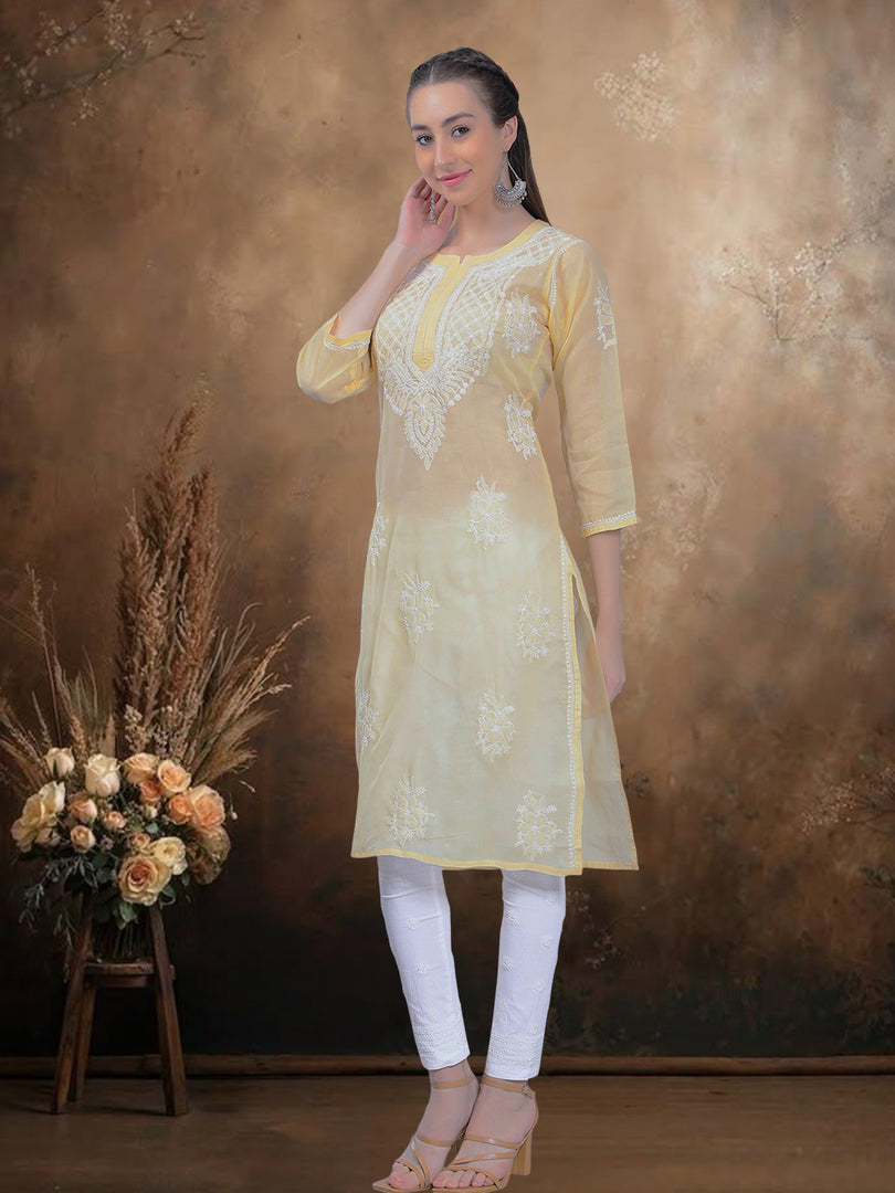 Seva Chikan Hand Embroidered Terivoil Cotton Lucknowi Chikan Kurti