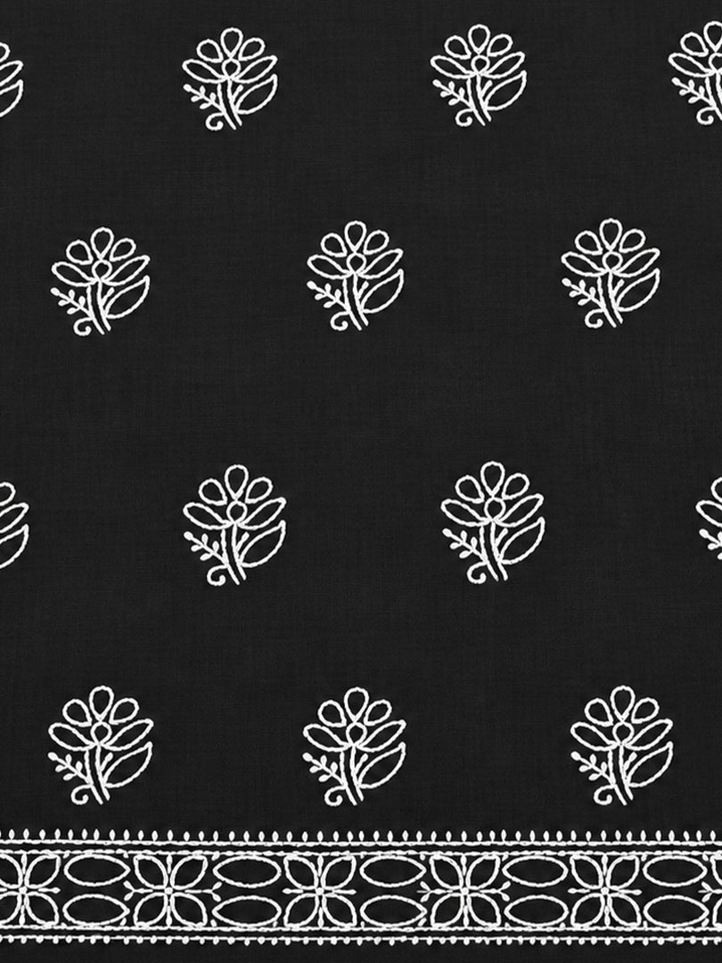 Seva Chikan Hand Embroidered Black Terivoil Cotton Lucknowi Chikankari Unstitched Suit Piece-SCL13144