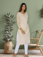 Load image into Gallery viewer, Seva Chikan Hand Embroidered Beige Cotton Lucknowi Chikan Kurti SCL0947
