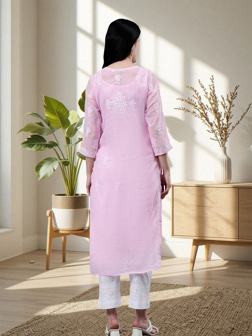 Seva Chikan Hand Embroidered Georgette Lucknowi Chikankari Kurta With Inner