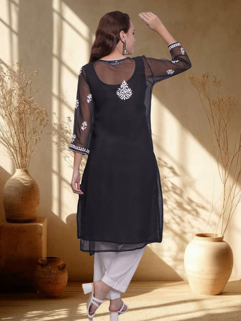 Seva Chikan Hand Embroidered Georgette Lucknowi Chikankari Kurta With Slip