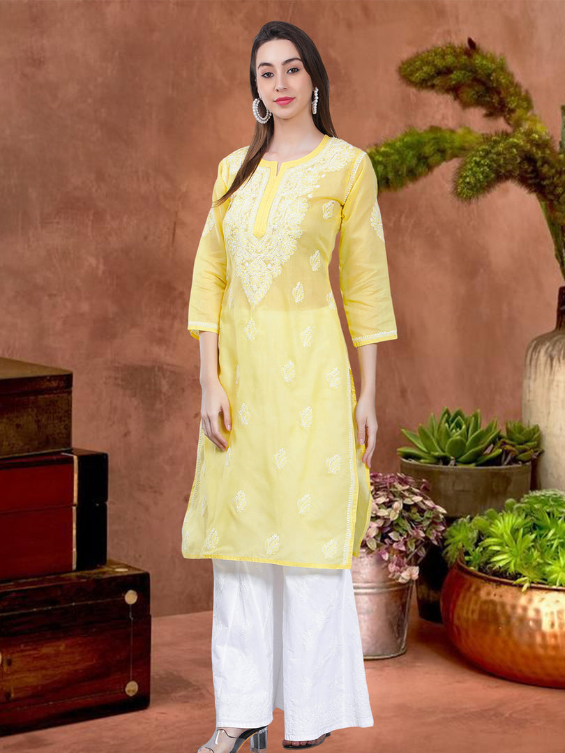 Seva Chikan Hand Embroidered  Terivoil Cotton Lucknowi Chikan Kurta