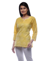 Load image into Gallery viewer, Seva Chikan Hand Embroidered Yellow Cotton Lucknowi Chikankari Short Top-SCL0501