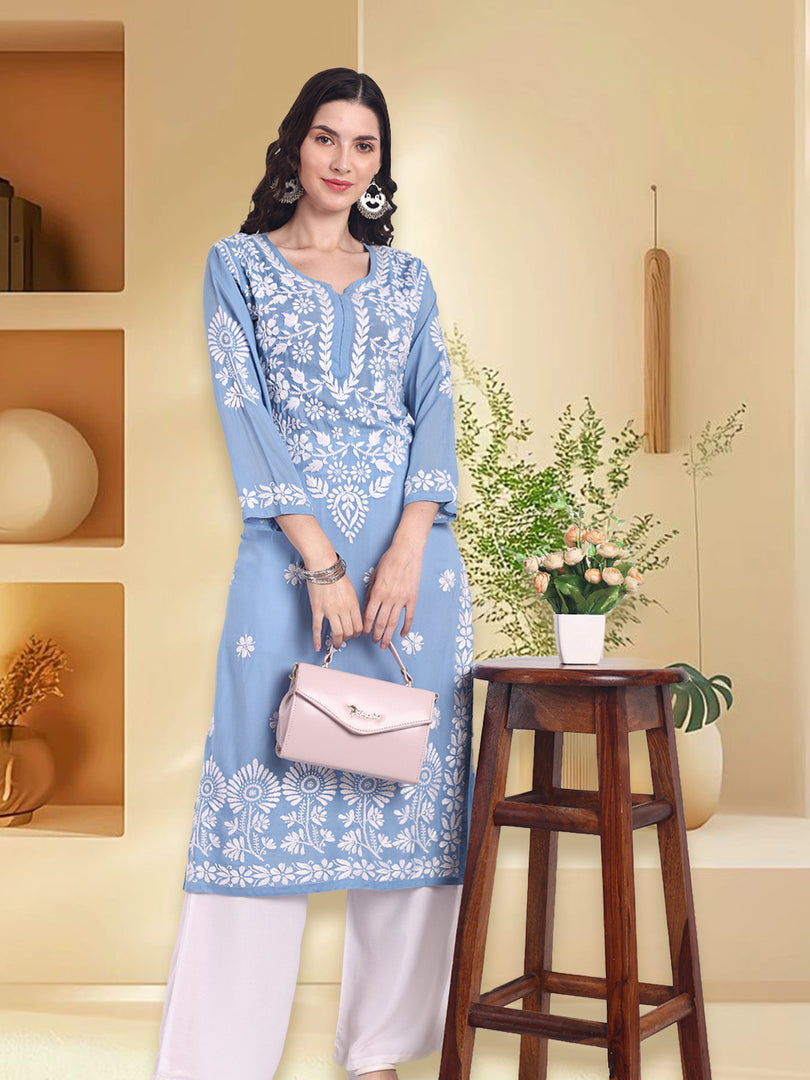 Seva Chikan Hand Embroidered Modal Cotton Lucknowi Chikankari Kurta
