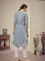 Load image into Gallery viewer, Seva Chikan Hand Embroidered Georgette Lucknowi Chikankari Kurta With Slip