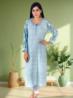 Load image into Gallery viewer, Seva Chikan Hand Embroidered Sky blue Faux Georgette Lucknowi Chikan Kurti SCL1320

