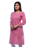 Load image into Gallery viewer, Seva Chikan Hand Embroidered Pink Cotton Lucknowi Chikan Kurti-SCL0323