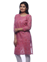 Load image into Gallery viewer, Seva Chikan Hand Embroidered Pink Cotton Lucknowi Chikan Kurti-SCL0231
