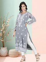 Load image into Gallery viewer, Seva Chikan Hand Embroidered Georgette Lucknowi Chikan Kurti With Slip