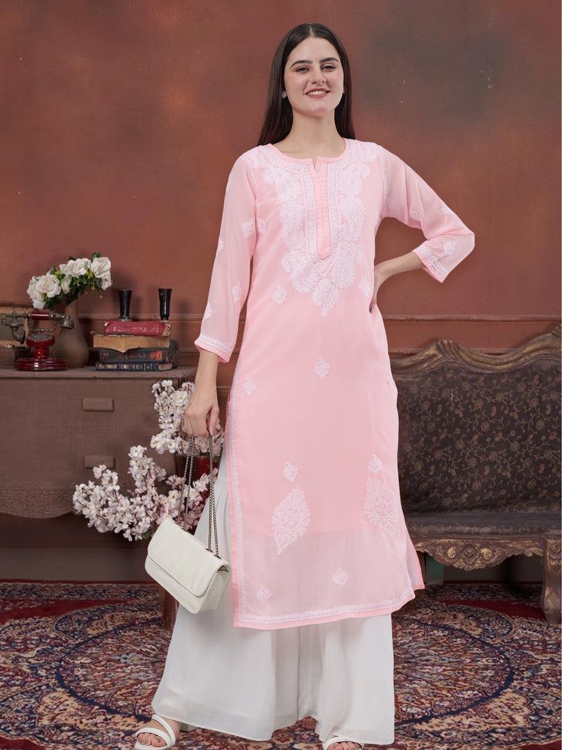 Seva Chikan Hand Embroidered Georgette Lucknowi Chikankari Kurta With Inner