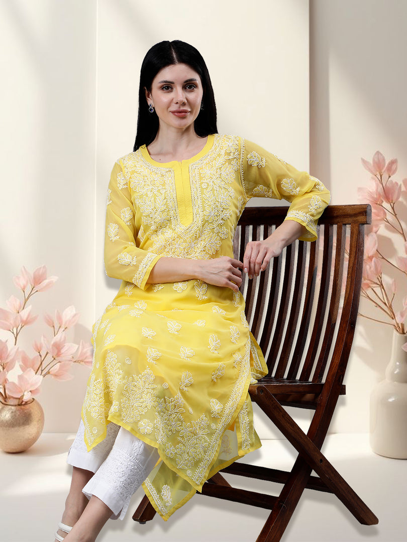 Seva Chikan Hand Embroidered Georgette Lucknowi Chikankari Kurta With Inner