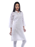 Load image into Gallery viewer, Seva Chikan Hand Embroidered White Cotton Lucknowi Chikan Kurti-SCL0318