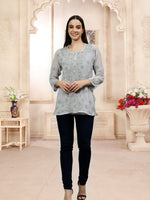 Load image into Gallery viewer, Seva Chikan Hand Embroidered  Georgette Lucknowi Chikan Top With Slip