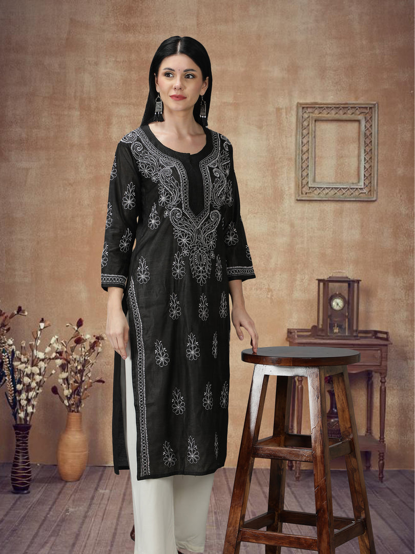 Seva Chikan Hand Embroidered Chanderi Chikankari Kurta