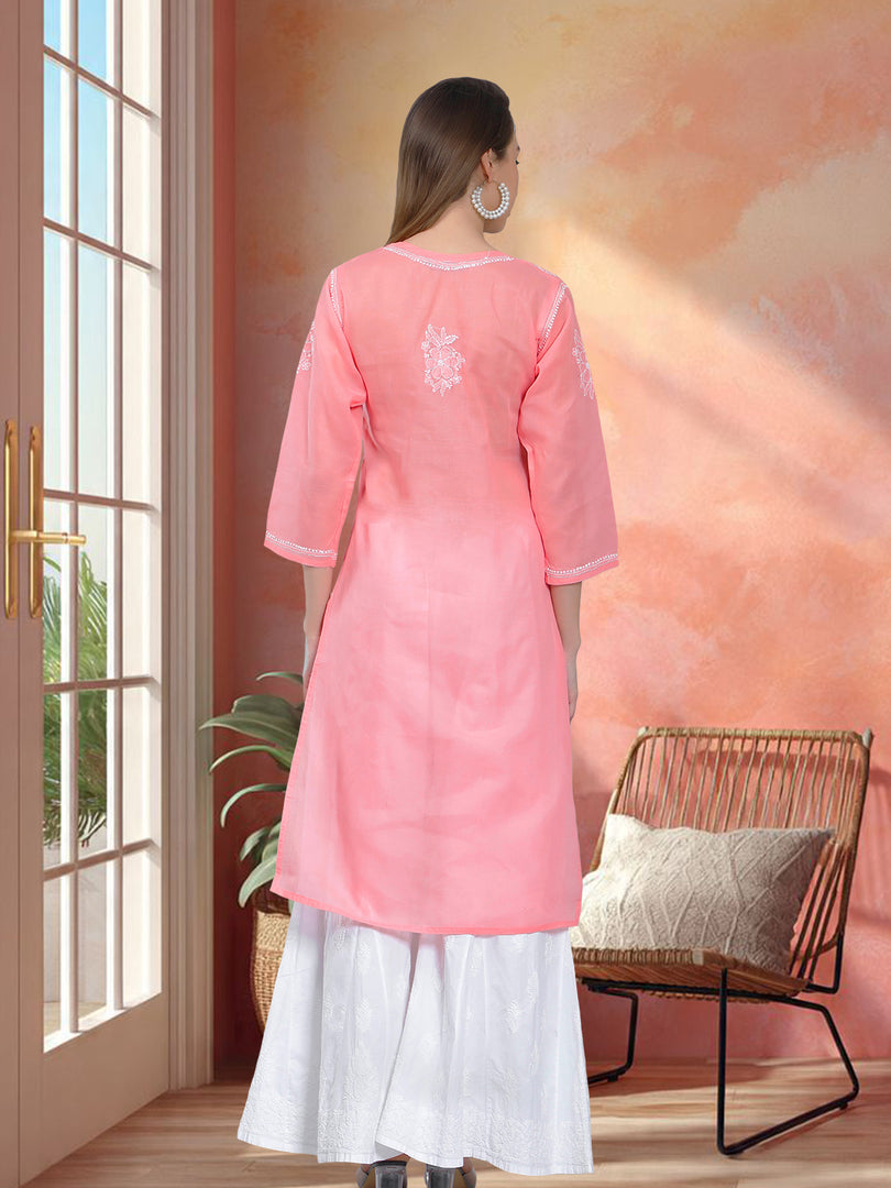 Seva Chikan Hand Embroidered Terivoil Cotton Lucknowi Chikan Kurti