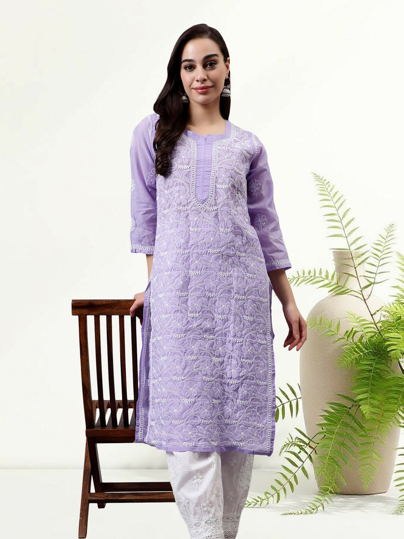 Seva Chikan Hand Embroidered Terivoil Cotton Lucknowi Chikankari Kurta