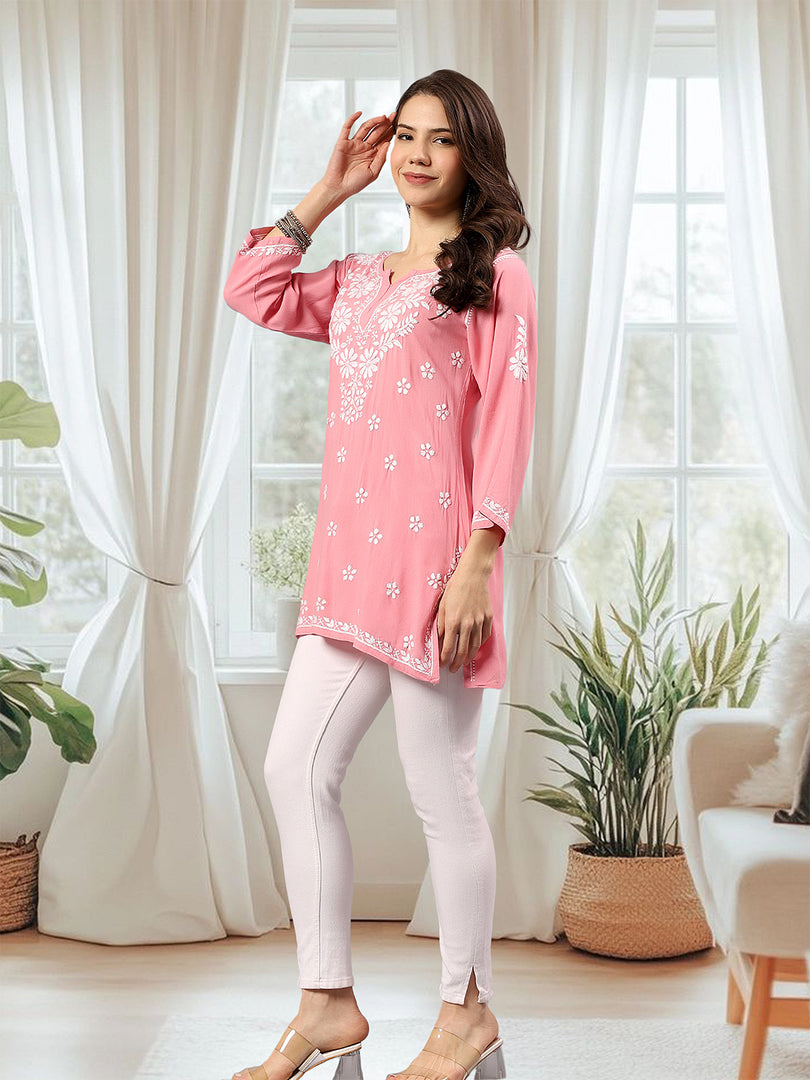 Seva Chikan Hand Embroidered Rayon Lucknowi Chikankari Top