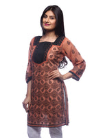 Load image into Gallery viewer, Seva Chikan Hand Embroidered Brown Cotton Lucknowi Chikan Kurti-SCL0315
