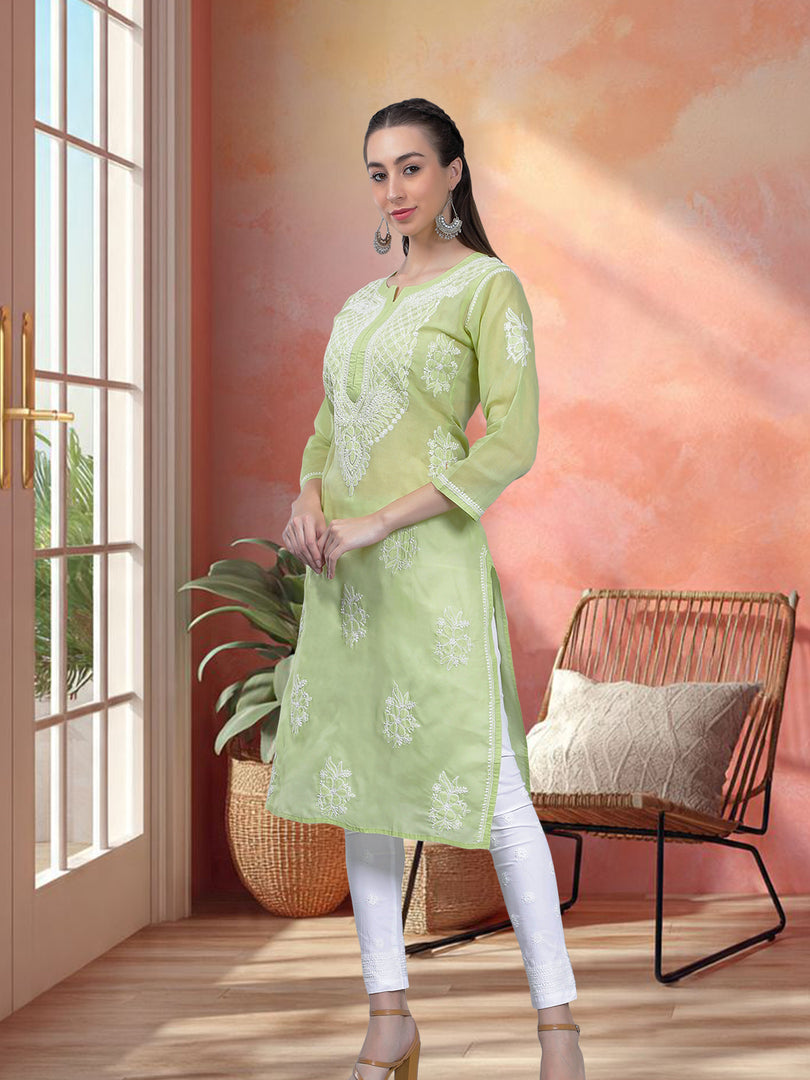 Seva Chikan Hand Embroidered Terivoil Cotton Lucknowi Chikan Kurti