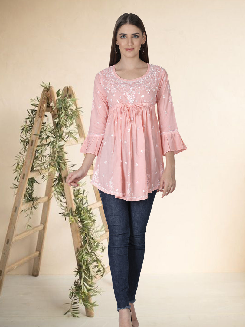 Seva Chikan Hand Embroidered Cotton Lucknowi Chikan Short Top