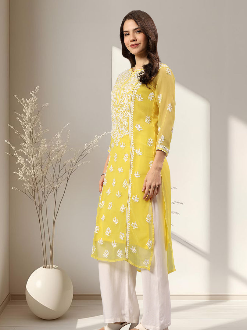 Seva Chikan Hand Embroidered Georgette Lucknowi Chikankari Kurta With Slip