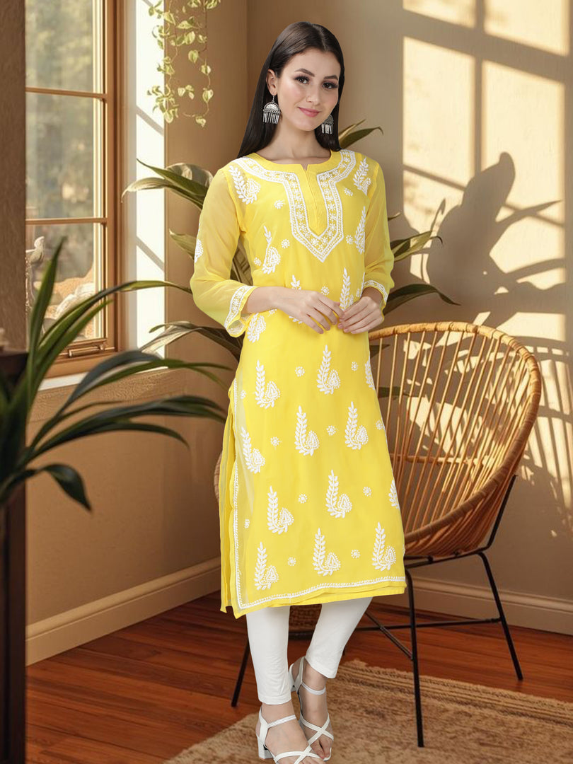 Seva Chikan Hand Embroidered Georgette Lucknowi Chikankari Kurta With Slip