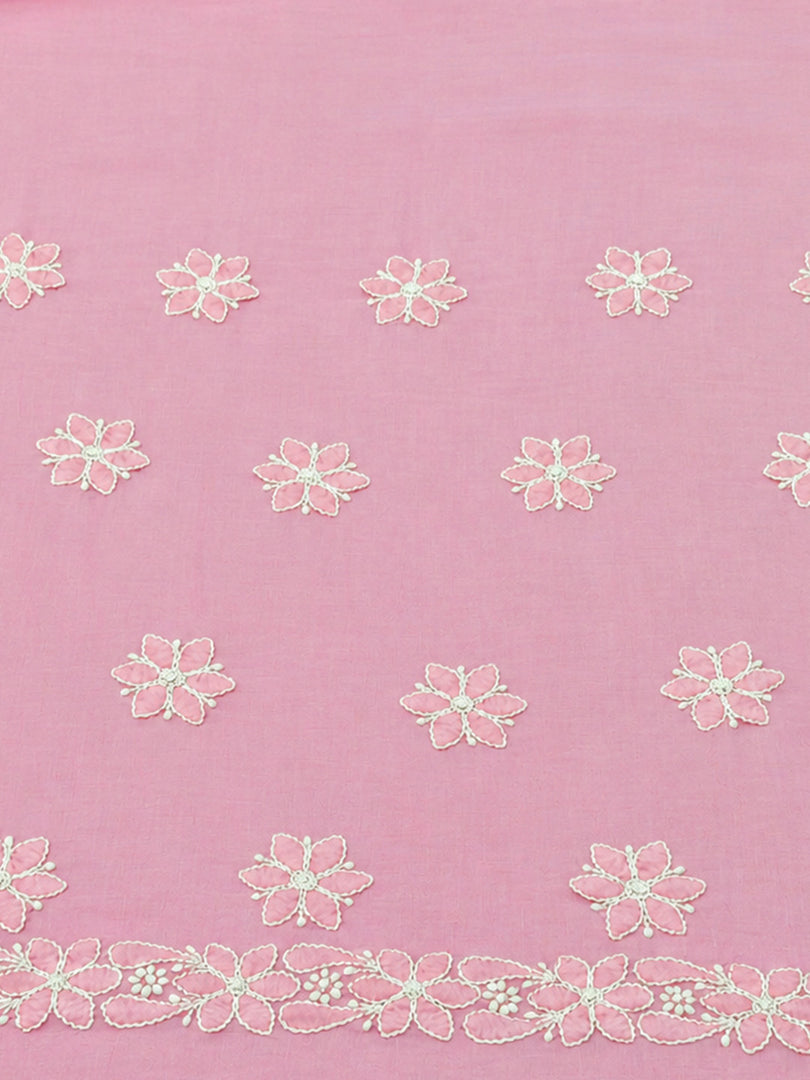Seva Chikan Hand Embroidered Pink Cotton Lucknowi Chikankari Unstitched Suit Piece-SEV15053