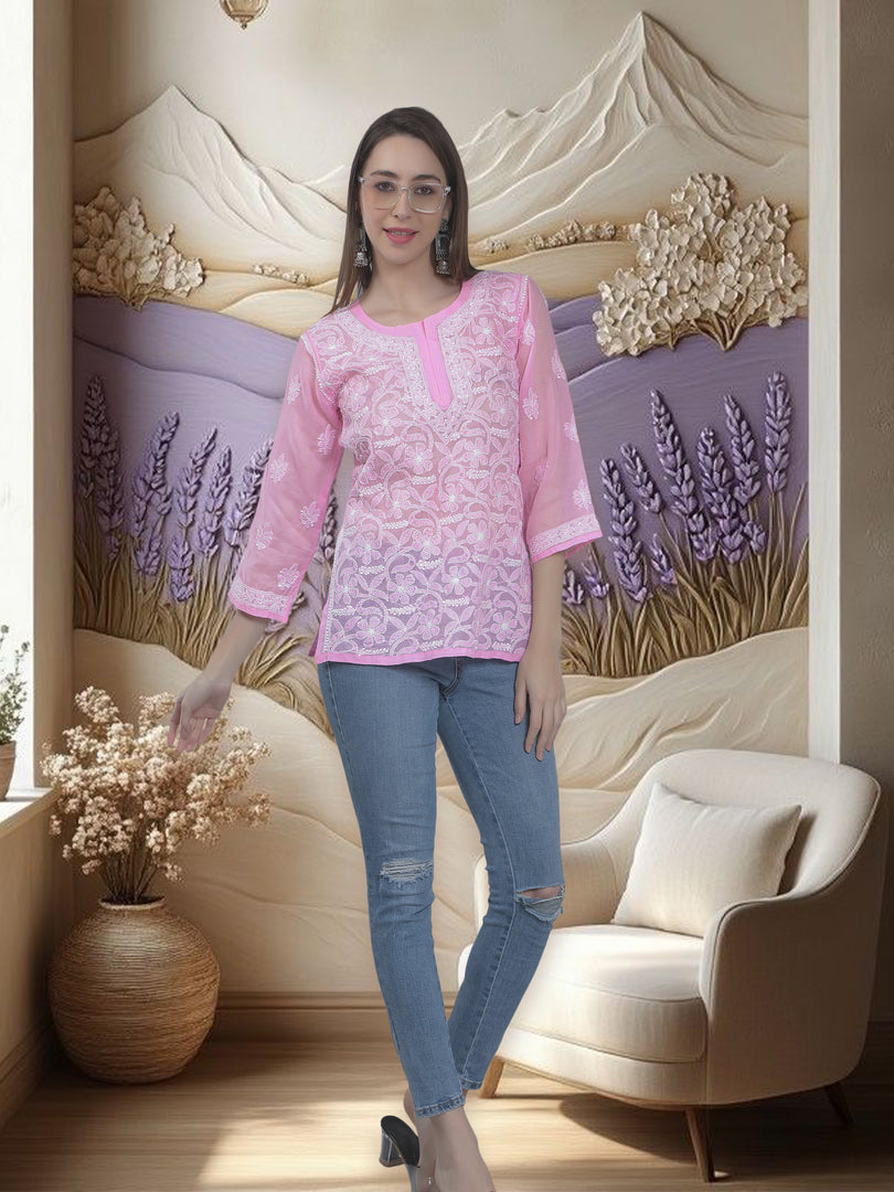 Seva Chikan Hand Embroidered Terivoil Cotton Lucknowi Chikan Top