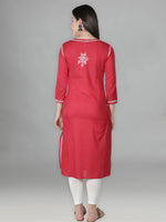 Load image into Gallery viewer, Seva Chikan Hand Embroidered Red Cotton Chikankari Angarkha Style Kurta
