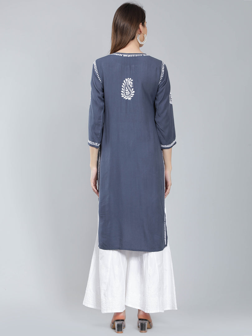 Seva Chikan Hand Embroidered Rayon Lucknowi Chikankari Kurta