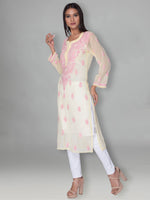 Load image into Gallery viewer, Seva Chikan Hand Embroidered Yellow Faux Georgette Lucknowi Chikankari Kurta-SCL0967
