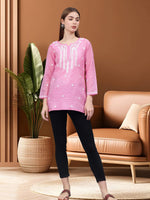 Load image into Gallery viewer, Seva Chikan Hand Embroidered Chanderi Lucknowi Chikan Top With Slip
